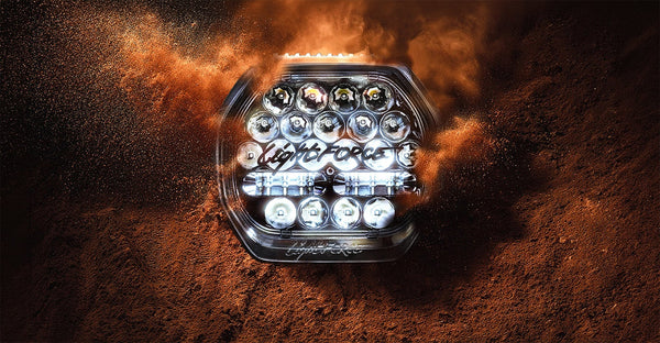 Lightforce BEAST 190 driving lights on a 4WD in red dirt