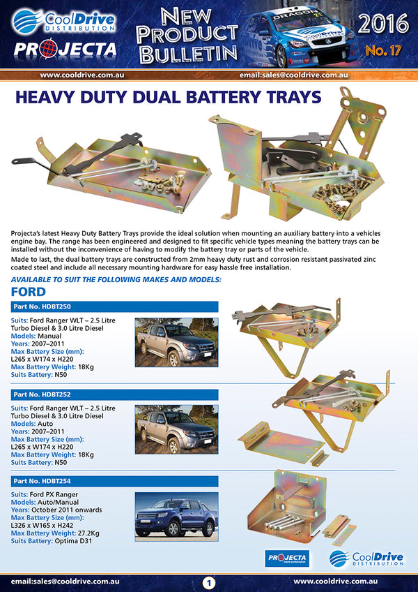 DUAL BATTERY TRAY - FORD RANGER MANUAL & AUTO