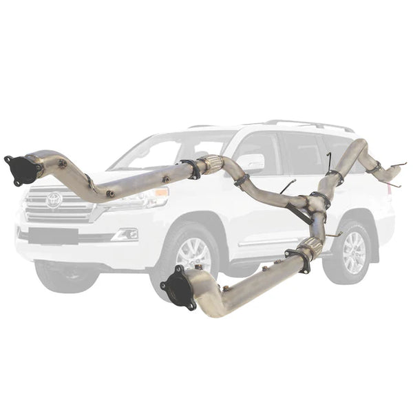 TOYOTA LANDCRUISER 200 SERIES 4.5L (2016-On) TWIN 3" to SINGLE 4" - STAINLESS STEEL TURBO BACK DPF DELETE EXHAUSTS