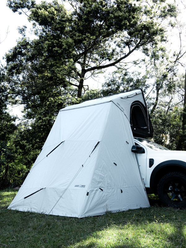 Photo of the optional 3 side annex for the D-Luxe hard shell roof top tent - don’t climb up the ladder in the rain again 