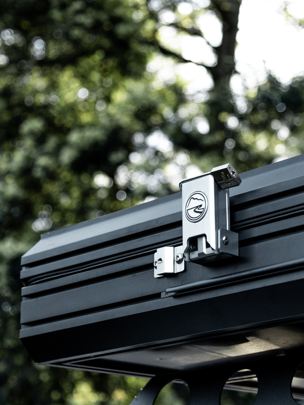 Close up photo of the fully adjustable and lockable CNC latches - solid, practical and good looking 