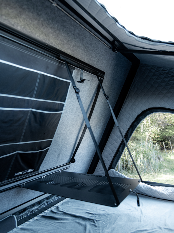 Photo of the optional drop down aluminium table - great for watching movies on the laptop or for drinks inside the tent 