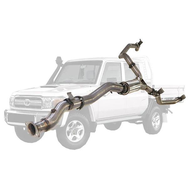 TOYOTA LANDCRUISER 79 SERIES VDJ79 4.5L V8 4" SINGLE into TWIN 3" DPF BACK EXHAUST - STAINLESS STEEL