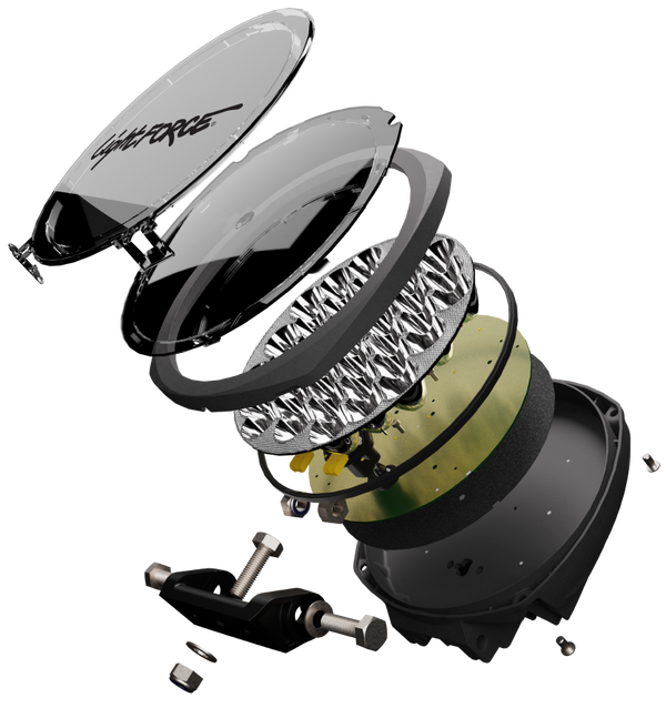 Lightforce Genesis LED exploded view showing internal construction