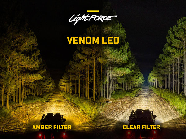 Lightforce Venom combo filter compared with clear filter on a forest track