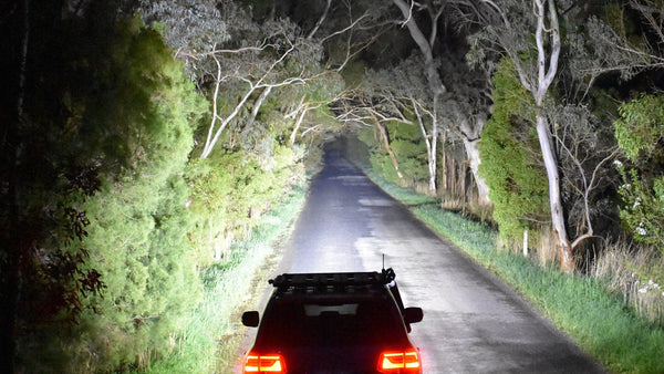 Lightforce Viper single row light bar beam shot at night
