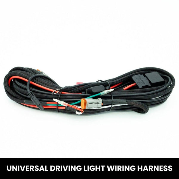 Universal plug and play 12V Driving Light Harness - complete with 2 pin Deutch style connectors, HB3 and H4 patch harnesses connectors, switch and some accessories (smart harness)