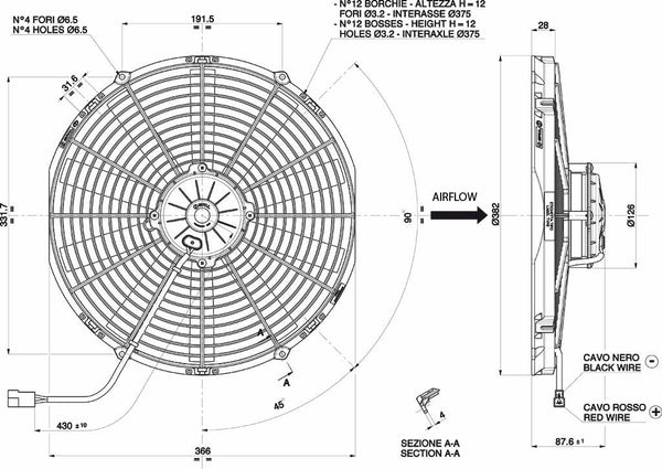 Spal 14" (350mm) 12V (2750m3/h) Long Life Puller Straight Blade Fan