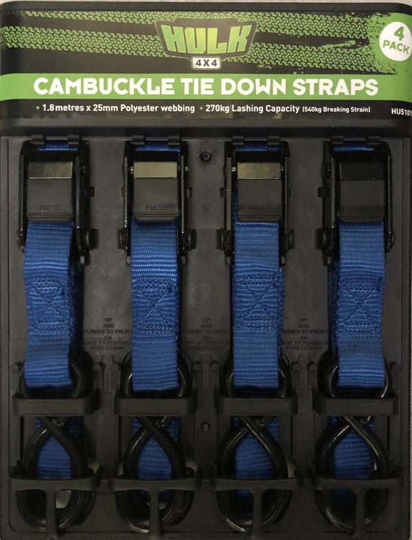 Hulk 4x4 Cambuckle Tie Down Straps 1.8mx25mm