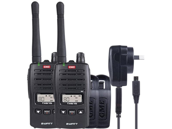 GME TX675TP 2 watt UHF CB handheld radio, twin pack